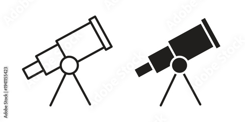 Telescope icon black, line, flat vector, isolated illustration.
