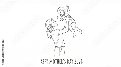 A mother is holding her baby up in the air on Mother's Day 2026