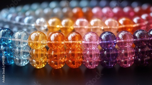 This vibrant collection of multicolored beads features a striking combination of hues and clear outlines, ideal for artistic and decorative applications in crafting jewelry or ornaments.