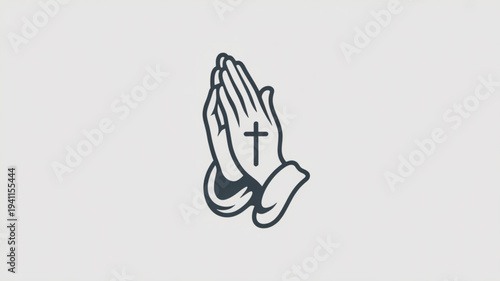Praying hands with cross symbol clasped in prayer gesture religious icon spirituality faith worship devotion hands together christian symbol prayerful serene simple line drawing
