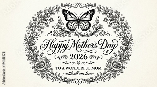A beautiful Happy Mother's Day card with a butterfly and floral design for 2026