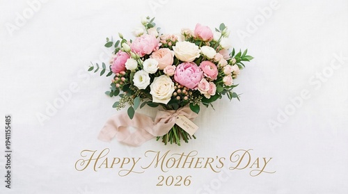 A beautiful bouquet of flowers for Happy Mother's Day in 2026 on a white background