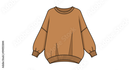 Cozy oversized brown sweater with a rounded neckline and long balloon sleeves, perfect for comfortable and relaxed casual wear.