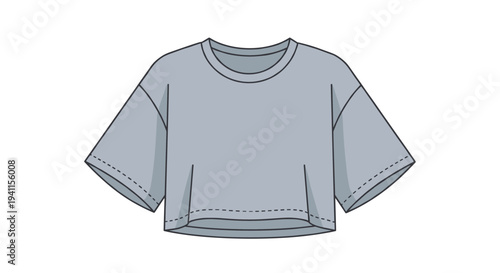 Comfortable grey cropped t-shirt with a round neck and relaxed short sleeves, a fashionable and casual staple for everyday wear.