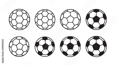 Collection of Soccer Balls Isolated on White Background Different Styles Stock Illustration
