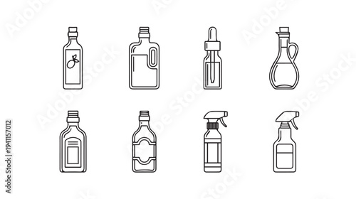 Collection of Various Bottle Icons with Dropper and Spray TopLine Art