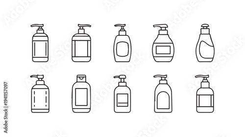 Collection of Various Dispenser Bottle Line Icons for Personal Care Products