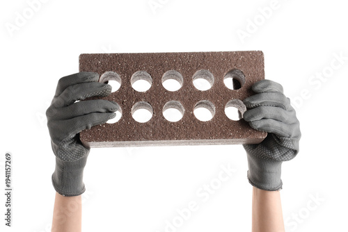 Hands of builder in gloves ...
