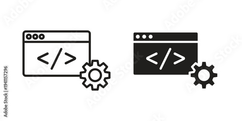 Web development icon black, line, flat vector, isolated illustration.