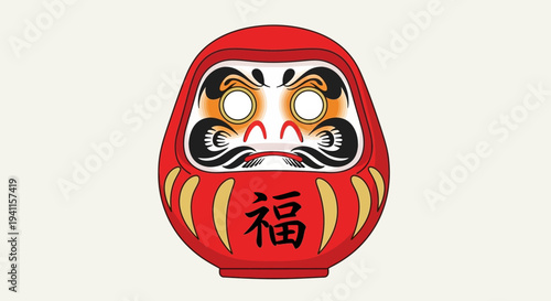 Japanese Daruma Doll with 'Fuku' Kanji for Good Luck and Fortune