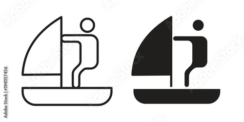 Windsurf icon black, line, flat vector, isolated illustration.