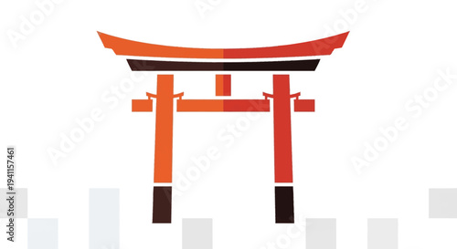 Japanese Torii Gate Icon with Pixelated Background