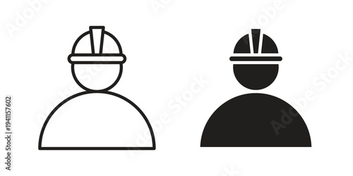 Worker icon black, line, flat vector, isolated illustration.