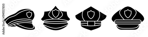 Police hat icon set. Vector symbol. Illustration of police hat/ Policew hat. Vector illustration. Stock vector.
