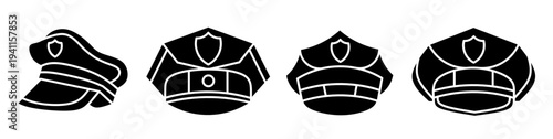 Police hat icon set. Vector symbol. Illustration of police hat/ Policew hat. Vector illustration. Stock vector.