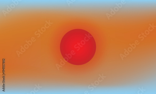 Vibrant red circle on gradient orange and blue abstract background minimal design soft light and red sun rise 