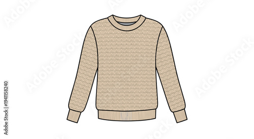 Cozy beige textured sweater with a crew neckline and long sleeves, featuring a subtle geometric knit pattern, ideal for comfortable wear.