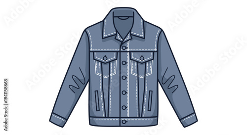 Classic blue denim jacket featuring chest pockets and contrasting light stitching, a versatile and timeless outerwear piece for casual fashion.