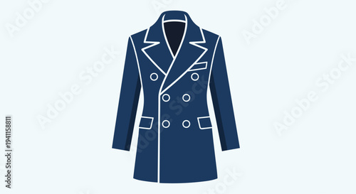 Elegant navy double-breasted coat with white piping and gold buttons, a sophisticated outerwear choice for formal occasions or stylish business wear.