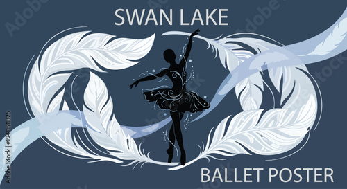 Swan Lake Inspired Theme

Ballet poster background inspired by Swan Lake, flat vector style, white swan feathers and elegant ballerina silhouette, soft blue and white color palette, flowing curves,