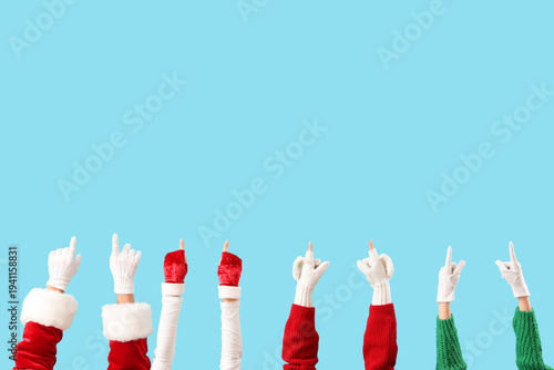 Many hands in gloves pointi...