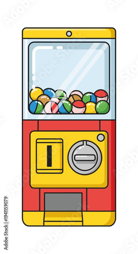 Colorful Gumball Machine Filled with Round Candies, Retro Vending Machine