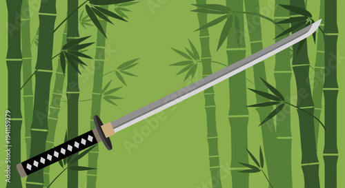 Samurai Sword in Bamboo Forest - Japanese Katana Weapon