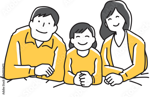 うつ伏せで並ぶ3人の家族