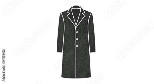 Elegant long textured men's coat with a notched lapel and three-button closure, a sophisticated outerwear piece for formal or business attire.