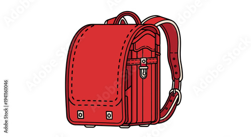 Red Japanese Randoseru Backpack for School Children, Traditional Design