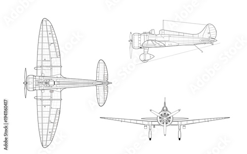 九六式２号２型艦上戦闘機（A5M2b） 三面図