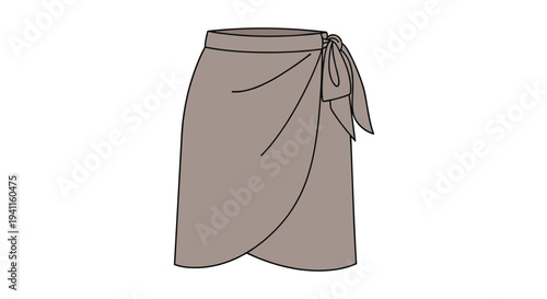 Fashionable beige wrap skirt with an adjustable side tie closure and a flattering draped silhouette, perfect for versatile styling.