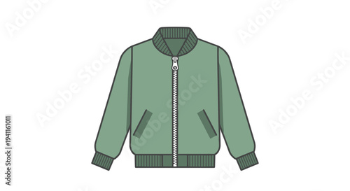 Casual green bomber jacket with a front zipper and ribbed cuffs and hem, a stylish and comfortable outerwear piece for everyday wear.
