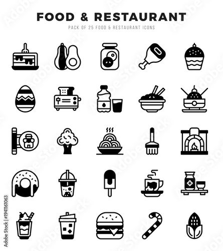 Food and Restaurant Lineal Filled icons collection. 25 icon set. Vector illustration.