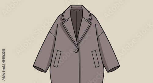 Stylish oversized gray coat with a single-button closure and notched lapels, offering a relaxed yet sophisticated look for outerwear.