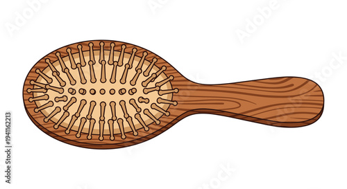 Detailed wooden hair paddle brush with numerous plastic bristles, designed for effective detangling, smoothing, and everyday hair care.
