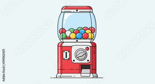 Vintage Gumball Machine Filled with Colorful Candies on a Light Blue Background