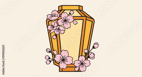 Japanese Lantern with Cherry Blossoms, Traditional Asian Decor