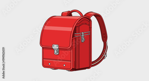 Red Japanese Randoseru Backpack for School Children, Traditional School Bag