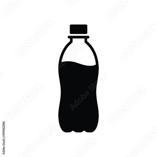 Minimalist black and white of a plastic bottle with a cap and liquid inside