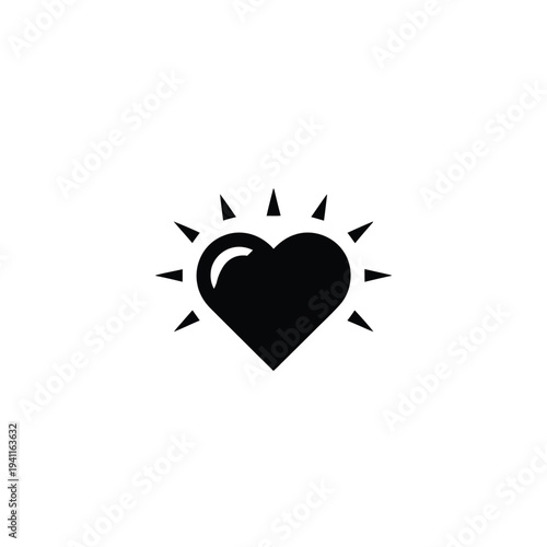 Solid black engagement heart with radiating lines love symbol