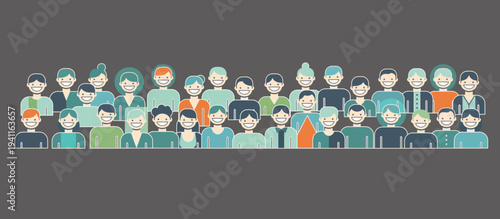 Crowd of smiling diverse people. Happy community and dental health concept. Flat design vector illustration