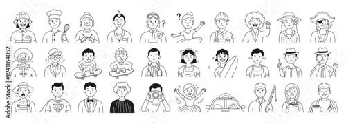 Ultimate Character Avatar Pack Diverse Professions Cool Vibes Line Art