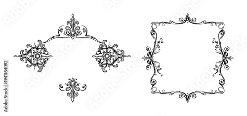 Ornate Victorian border set with line art circuit board patterns featuring high‑tech elegance, white background with intricate filigree and geometric detail