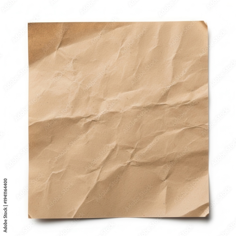 Obraz premium Crumpled brown paper bag with a slightly worn and textured appearance isolated on white background