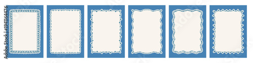 Simple hand drawn posters with vintage rectangle ink frames set. Whimsical vector outline borders banners for wedding invitations, greeting cards design