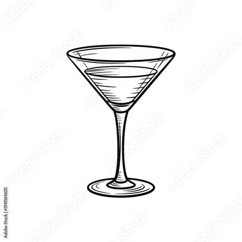 A hand drawn illustration of a classic martini glass simple and elegant