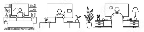 Smart home control pictogram set with a person managing devices featuring automation, technology, convenience with connectivity and digital living