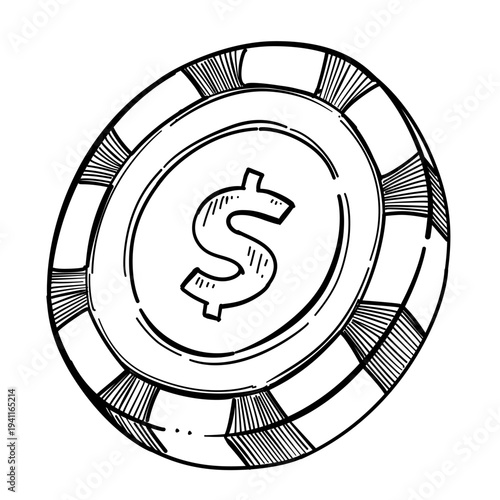 dollar coin currency money vector line art hand drawn illustration