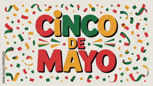 Vibrant cinco de mayo celebration background with confetti and colorful text